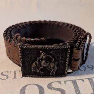 Leather Belt with James Lind Wyoming bucking bronco buckle